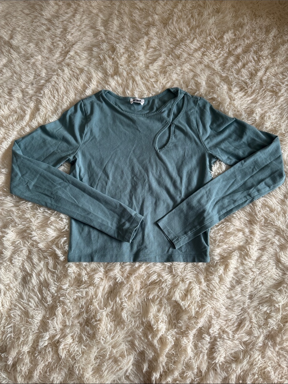 Cotton On Long-Sleeve Crewneck Top in Teal Blue (XS)